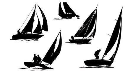 Six Black Solid Racing Near-Miss Silhouettes isolated on plain white background.のイラスト素材