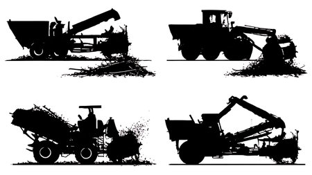 Set of Six Black Solid Horizontal Grinder Silhouettes isolated on plain white background.のイラスト素材