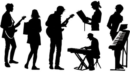 Collection of Six Black Solid Music Store Shoppers isolated on plain white background.のイラスト素材