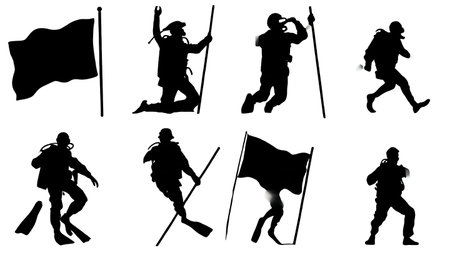 Collection of Six Black Solid Nautical Flag Silhouettes isolated on plain white background.のイラスト素材