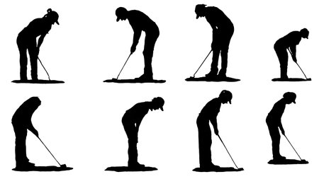 Six Dynamic Black Solid Office Putting Practice isolated on plain white background.のイラスト素材