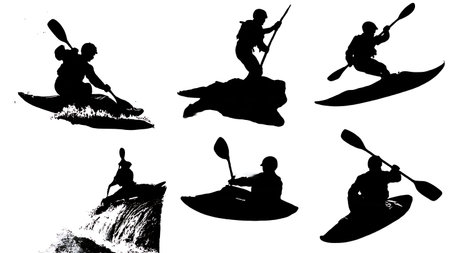 Six Dynamic Black Solid Kayak Boof Stroke isolated on plain white background.のイラスト素材