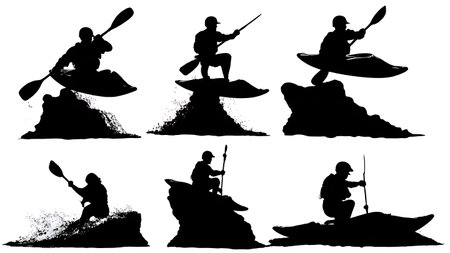Six Dynamic Black Solid Kayak Boof Stroke isolated on plain white background.のイラスト素材