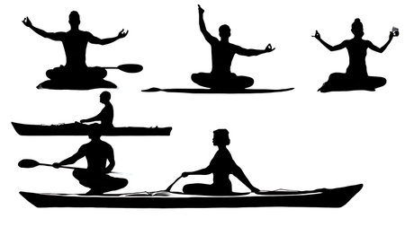 Set of Six Black Solid Kayak Yoga isolated on plain white background.のイラスト素材