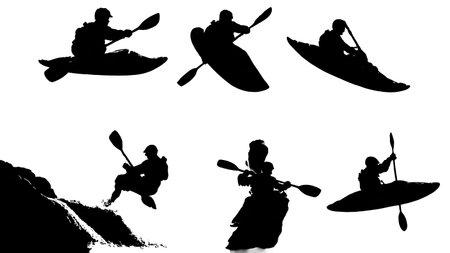Six Dynamic Black Solid Kayak Boof Stroke isolated on plain white background.のイラスト素材