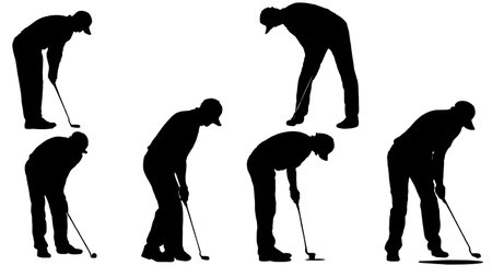 Six Black Solid Marking a Golf Ball isolated on plain white background.のイラスト素材