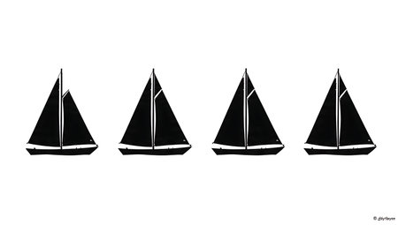 Six Black Solid Sailing By The Lee isolated on plain white background.