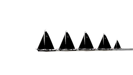 Six Black Solid Sailing By The Lee isolated on plain white background.のイラスト素材