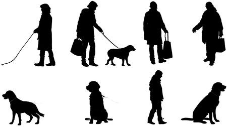 Collection of Six Black Solid Shopper with Guide Dog isolated on plain white background.のイラスト素材