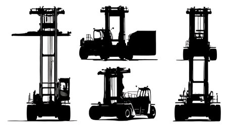 Collection of Six Black Solid Straddle Carrier isolated on plain white background.のイラスト素材