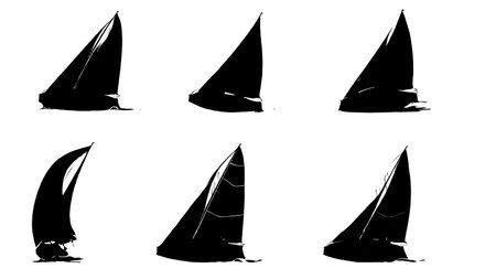Six Black Solid Spinnaker Broach Silhouettes isolated on plain white background.のイラスト素材