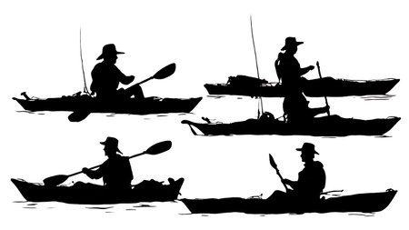 Six Black Solid Tandem with Rudder isolated on plain white background.のイラスト素材