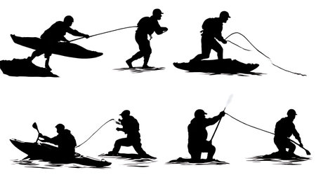 Set of Six Black Solid Throw Rope Rescue isolated on plain white background.のイラスト素材