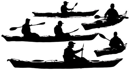 Six Black Solid Tandem with Rudder isolated on plain white background.のイラスト素材