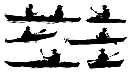 Six Black Solid Tandem with Rudder isolated on plain white background.のイラスト素材