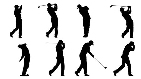 Collection of Six Black Solid Wedge Swing Finish isolated on plain white background.のイラスト素材