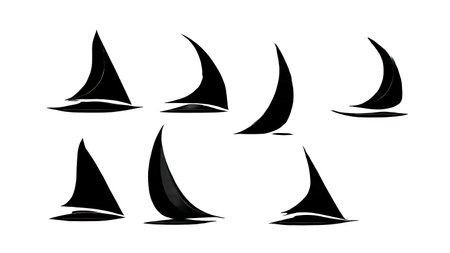 Six Dynamic Black Solid Wing Sail Silhouettes isolated on plain white background.のイラスト素材