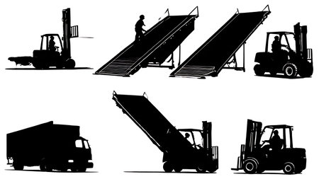 Set of Six Black Solid Yard Ramp Silhouettes isolated on plain white background.のイラスト素材
