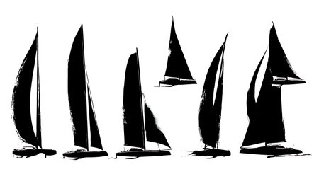 Six Dynamic Black Solid Wing Sail Silhouettes isolated on plain white background.のイラスト素材
