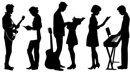 Collection of Six Black Solid Music Store Shoppers isolated on plain white background.のイラスト素材