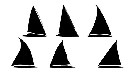 Six Dynamic Black Solid Wing Sail Silhouettes isolated on plain white background.のイラスト素材