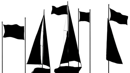 Set of Six Black Solid Yacht Club Flag Silhouettes isolated on plain white background.のイラスト素材