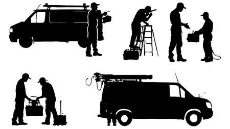 Mobile Mechanic Working On-Site Silhouette Collection isolated on plain white background.のイラスト素材