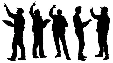 Black Solid Architect Air Sketch Silhouettes Set of Six on White Background isolated on plain white background.のイラスト素材