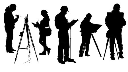 Black Solid Architect Compass Silhouettes Set of Six on White Background isolated on plain white background.のイラスト素材