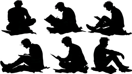 Black Solid Architect Frustration Silhouettes Set of Six on White Background isolated on plain white background.のイラスト素材