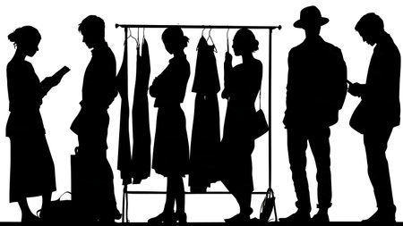 Black Solid Blogger Clothing Rack Silhouettes Set of Six on White Background isolated on plain white background.のイラスト素材