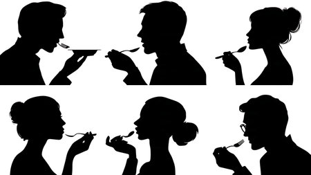 Black Solid Blogger Taste Test Silhouettes Set of Six on White Background isolated on plain white background.のイラスト素材