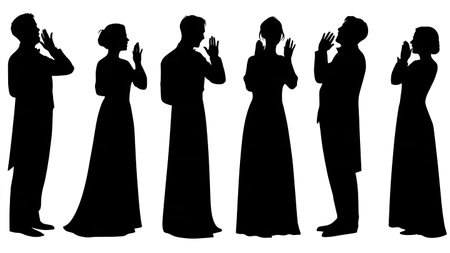 Black Solid Choir Tuning Silhouettes Set of Six on White Background isolated on plain white background.のイラスト素材