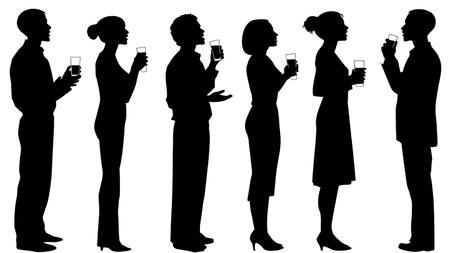 Black Solid Choir Hydration Silhouettes Set of Six on White Background isolated on plain white background.のイラスト素材