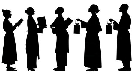 Black Solid Choir Lantern Silhouettes Set of Six on White Background isolated on plain white background.のイラスト素材