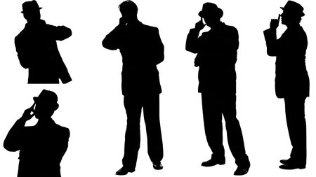 Black Solid Conductor Shushing Silhouettes Set of Six on White Background isolated on plain white background.のイラスト素材