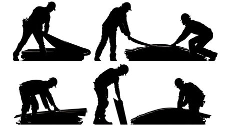 Black Solid Engineer Car Hood Silhouettes Set of Six on White Background isolated on plain white background.のイラスト素材