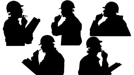 Black Solid Engineer Thinking Pencil Silhouettes Set of Six on White Background isolated on plain white background.のイラスト素材
