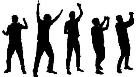 Black Solid Gamer Shouting TV Silhouettes Set of Six on White Background isolated on plain white background.のイラスト素材