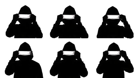 Black Solid Hacker Censored Bar Silhouettes Set of Six on White Background isolated on plain white...