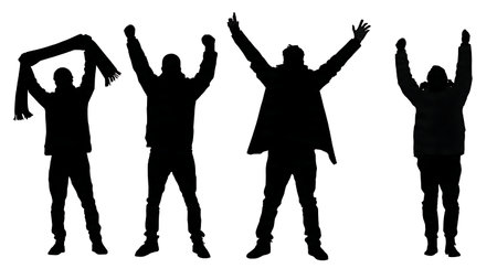 Black Solid Gamer Scarf Cheer Silhouettes Set of Six on White Background isolated on plain white background.のイラスト素材