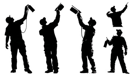 Black Solid Painter Clearing Nozzle Silhouettes Set of Six on White Background isolated on plain white background.のイラスト素材