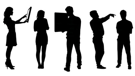 Black Solid Photographer Client Sales Silhouettes Set of Six on White Background isolated on plain white background.のイラスト素材