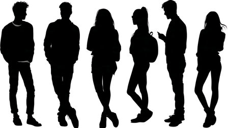 Black Solid Blogger Leaning Wall Silhouettes Set of Six on White Background isolated on plain white background.のイラスト素材