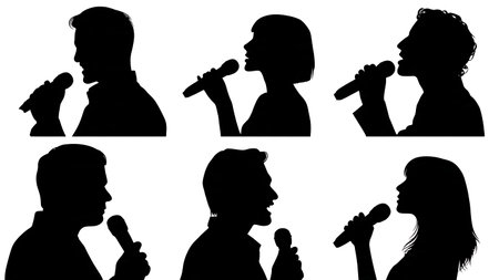 Black Solid Blogger ASMR Silhouettes Set of Six on White Background isolated on plain white background.のイラスト素材