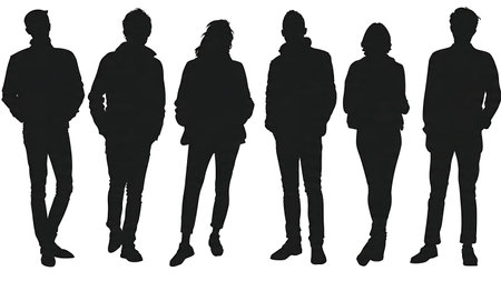 Black Solid Choir Hands Pocket Silhouettes Set of Six on White Background isolated on plain white background.のイラスト素材