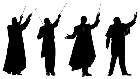 Black Solid Choir Conductor Silhouettes Set of Six on White Background isolated on plain white background.のイラスト素材