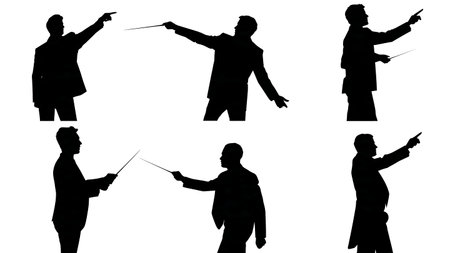 Black Solid Conductor Cueing Silhouettes Set of Six on White Background isolated on plain white background.のイラスト素材
