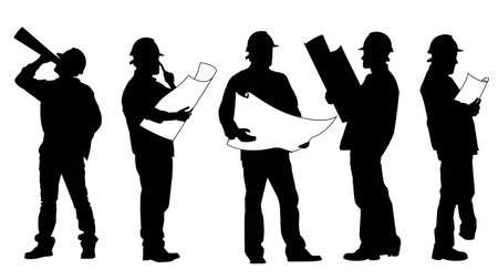 Black Solid Engineer Telescope Silhouettes Set of Six on White Background isolated on plain white background.のイラスト素材