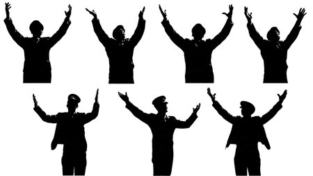 Black Solid Conductor Crescendo Silhouettes Set of Six on White Background isolated on plain white background.のイラスト素材